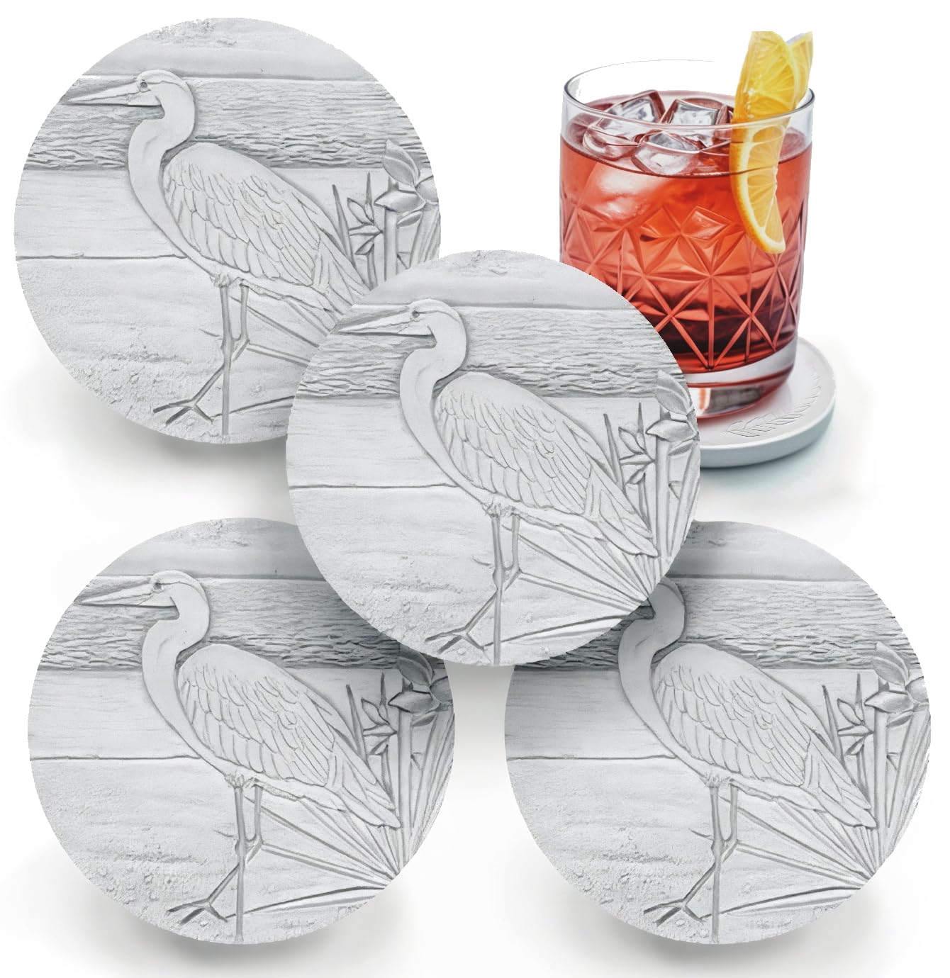 Egret Absorbent Drink Coasters set of 4 with monogram initials