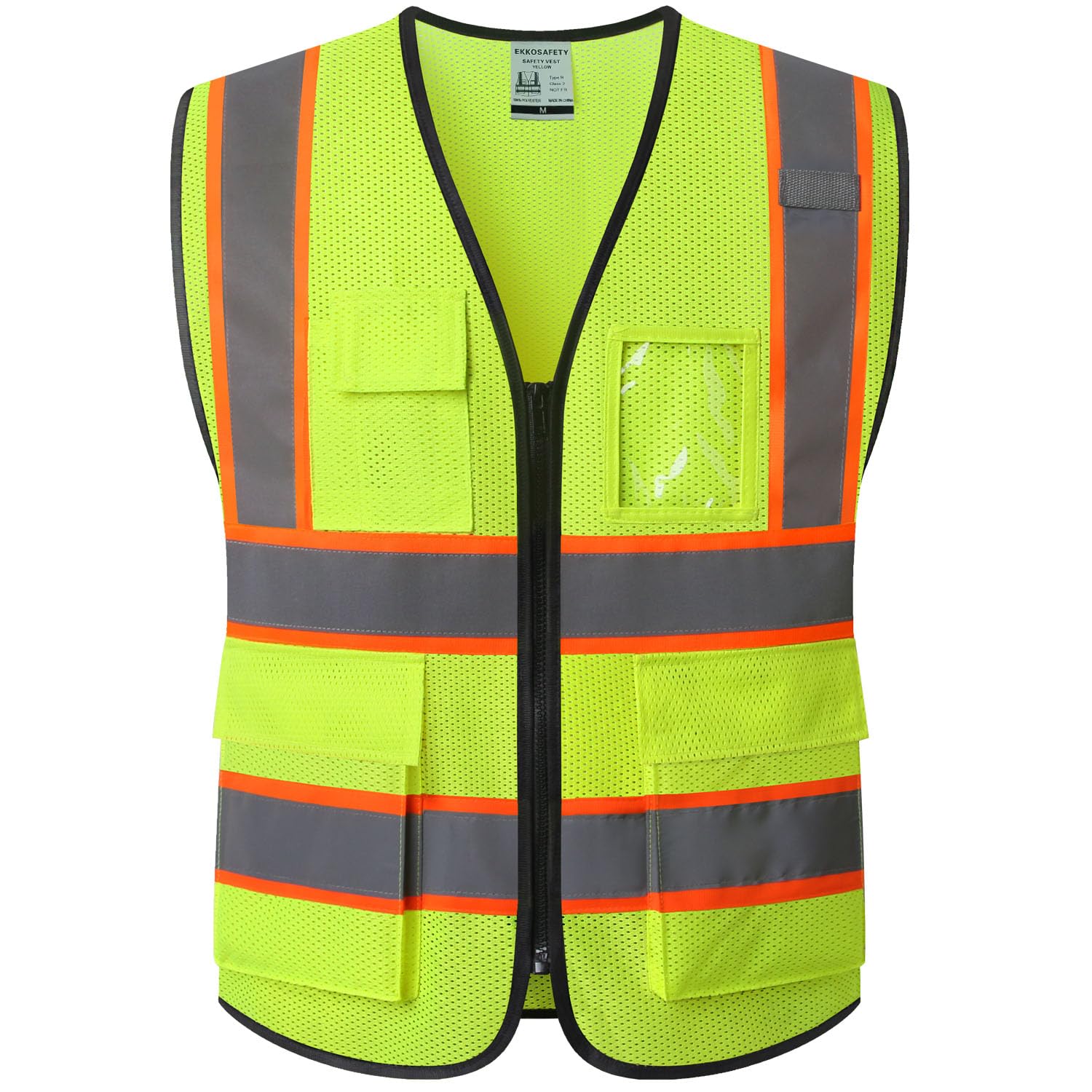 Ekkosafety reflective mesh safety vest front view yellow