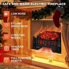 Electric Fireplace Logs Inserts Heater 24 hour timer feature