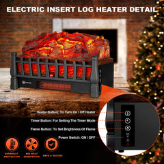 Electric Fireplace Logs Inserts Heater 5 brightness flame levels