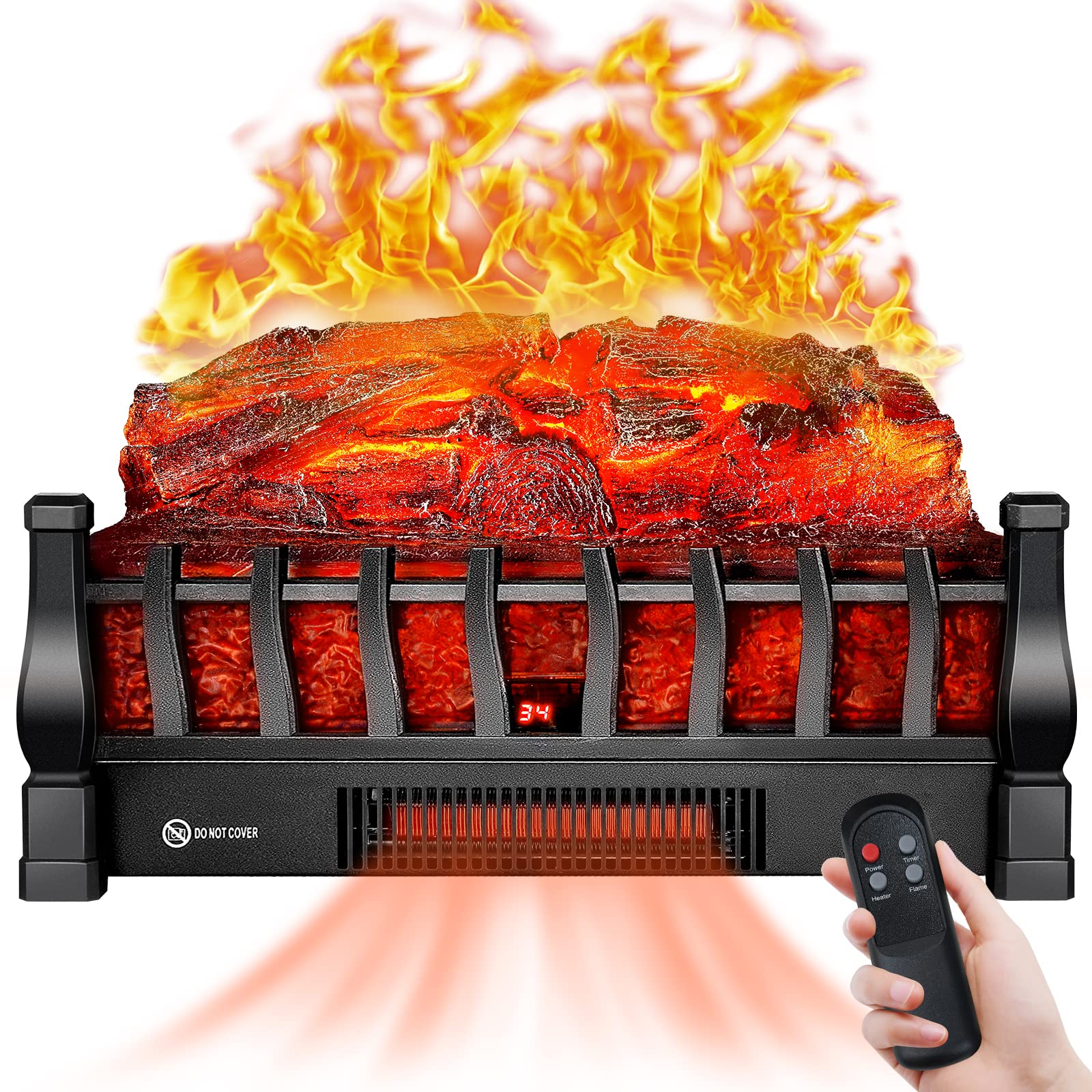 Electric Fireplace Logs Inserts Heater black exterior