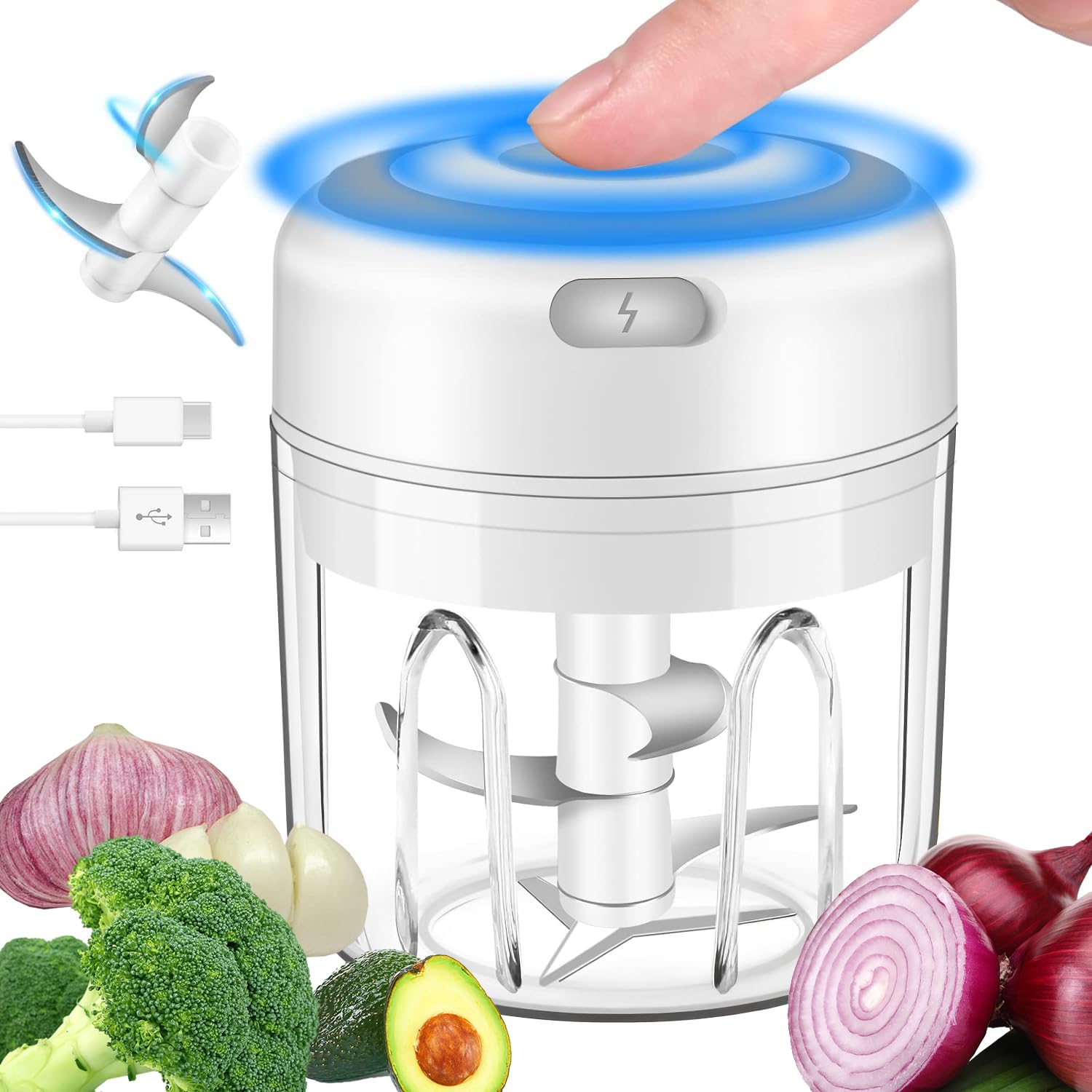 Electric Garlic Chopper close up showing 250ml bowl