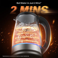 Kettle showing 1500W rapid boil and auto shut-off