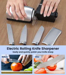 Electric knife sharpener with five discs laid out