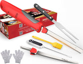 Electric knife storage case with serrated blade close-up
