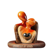 Elegant couple statue heart inlay acrylic plaque front view on desk
