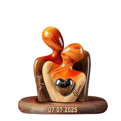 Elegant couple statue heart inlay acrylic plaque front view on desk