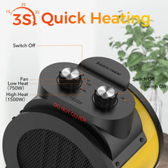 Elevoke space heater 90-degree adjustable angle yellow