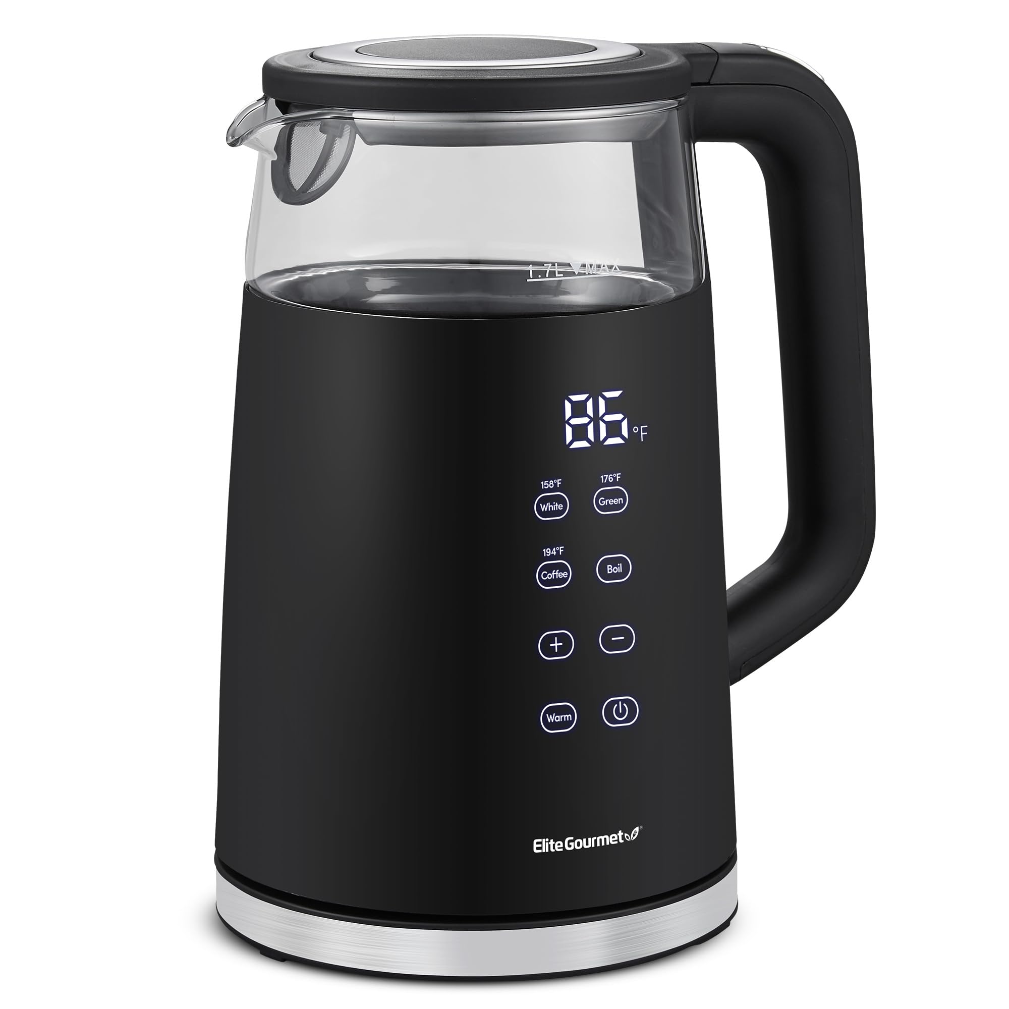 Elite Gourmet 1.7L dual-wall tea kettle with touchscreen display
