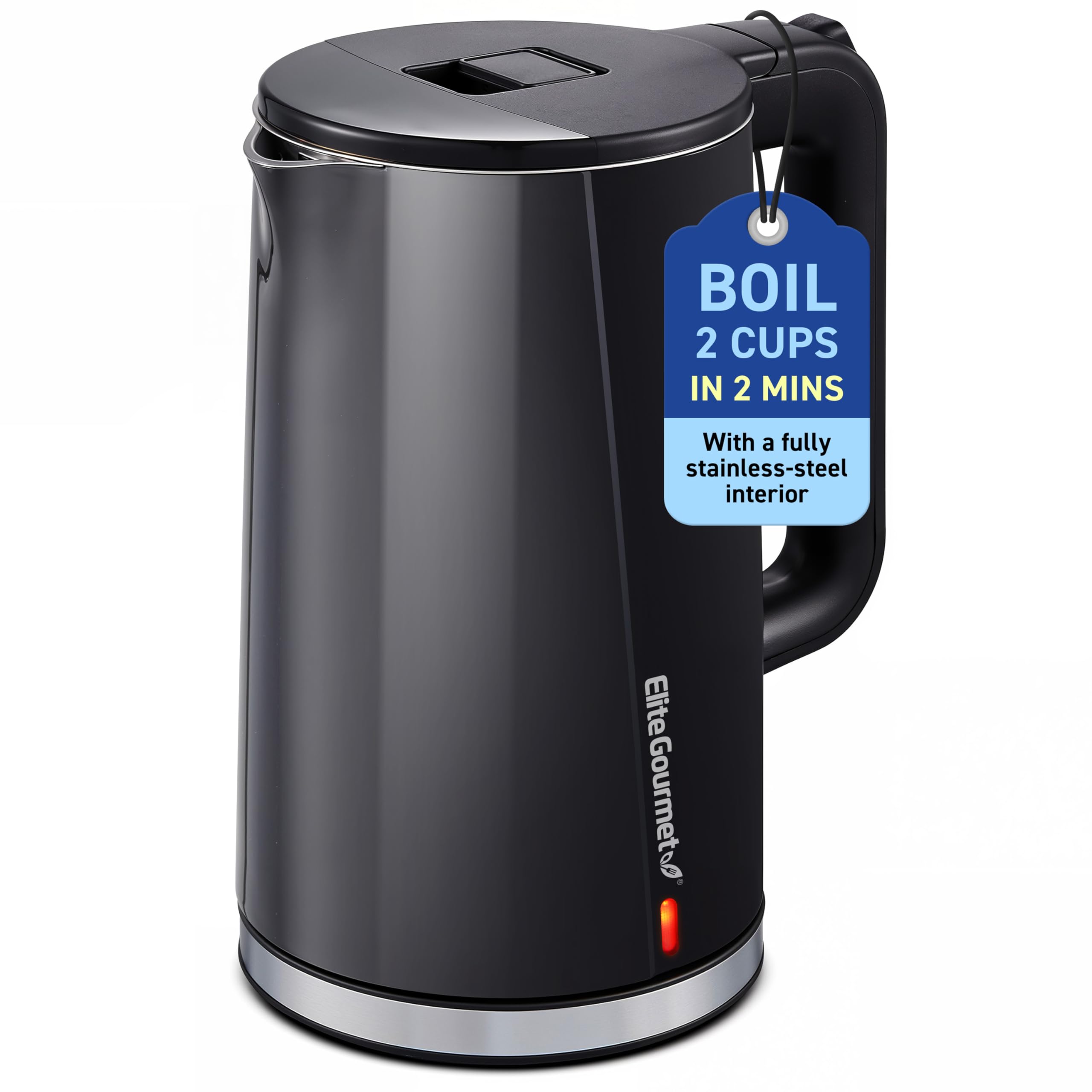 Elite Gourmet 1.7L kettle black cool-touch exterior