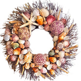 Ellies Collections seashell wreath brown birch twig design 1 with urchins and pencil starfish 22 inch