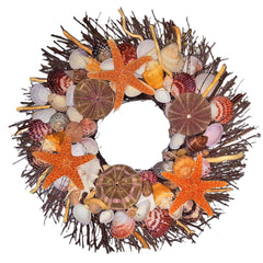Ellies Collections seashell wreath brown birch twig design 3 with urchins and white stars 22 inch