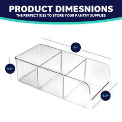 Clear plastic bins for condiments and snacks