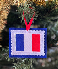 Embroidered felt France flag ornament with ribbon hanger
