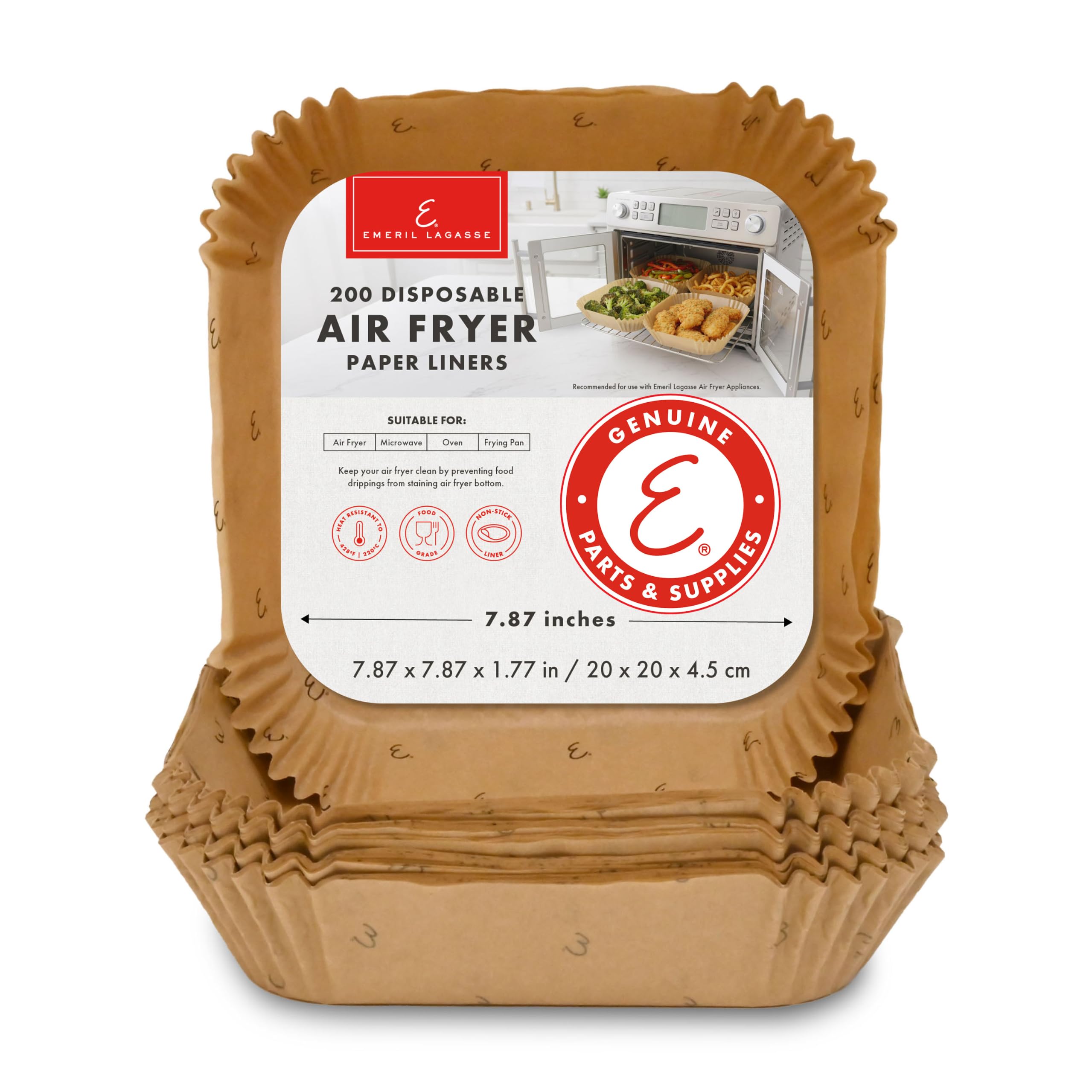 Emeril Lagasse air fryer liners 7.87 inch square packaging