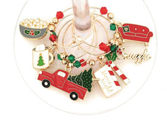 Enamel and gold-tone beads on 1 inch round rings