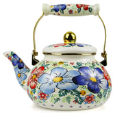 Bohemia Blue Flower enamel tea kettle 2.5L on kitchen counter