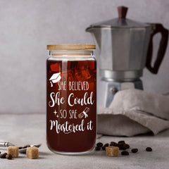 Graduation themed glass cup for her