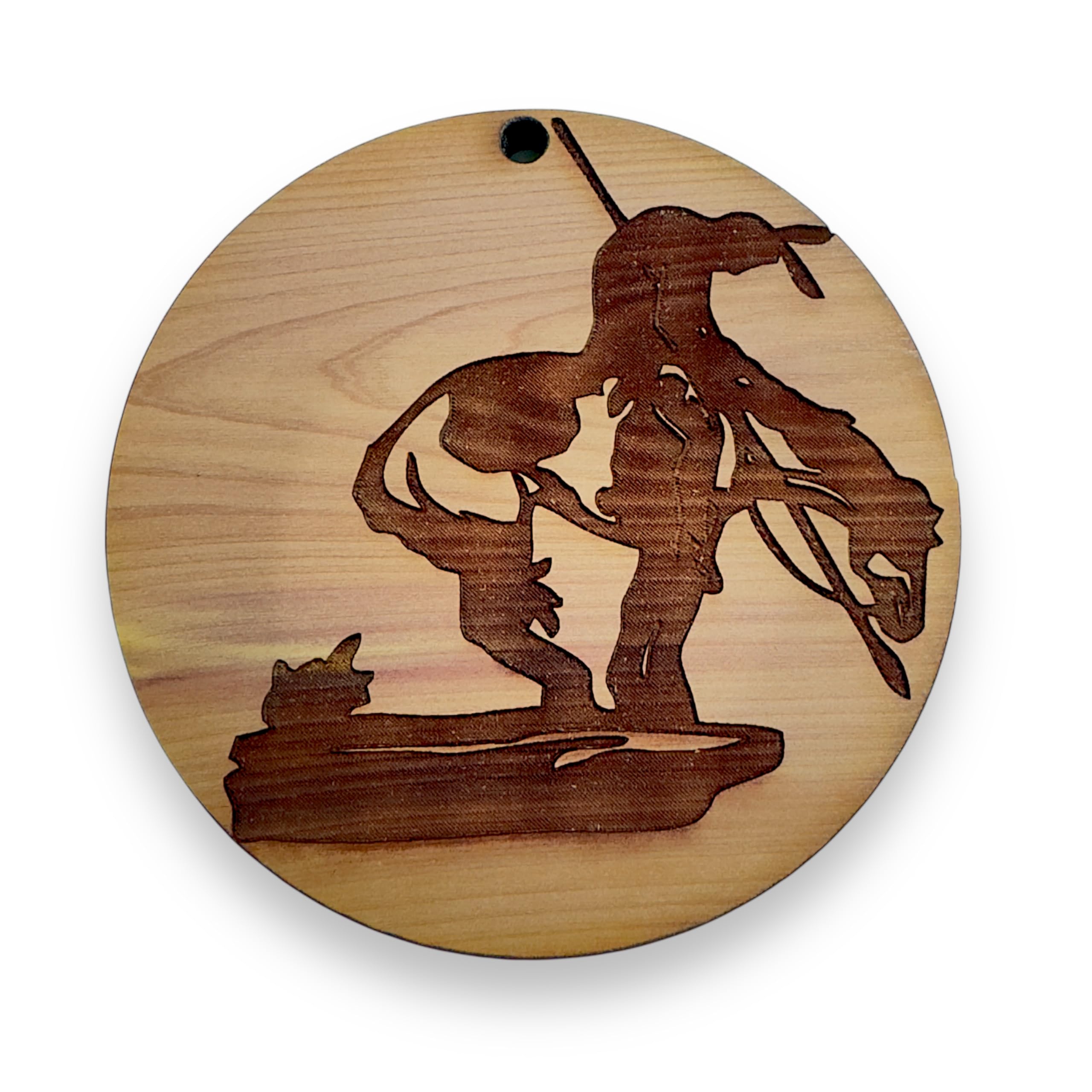 End of Trail Native American Cedar Ornament front side sanded