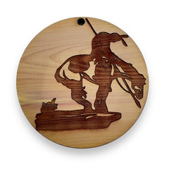 End of Trail Native American Cedar Ornament front side sanded