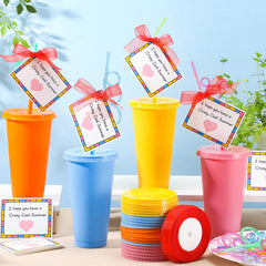 Skylety 24 Sets End of Year Students Gift from Teacher Plastic Tumbler yellow with lid and straw