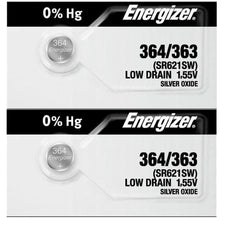 Energizer 364 363 silver oxide watch batteries SR621SW SR60 2-pack