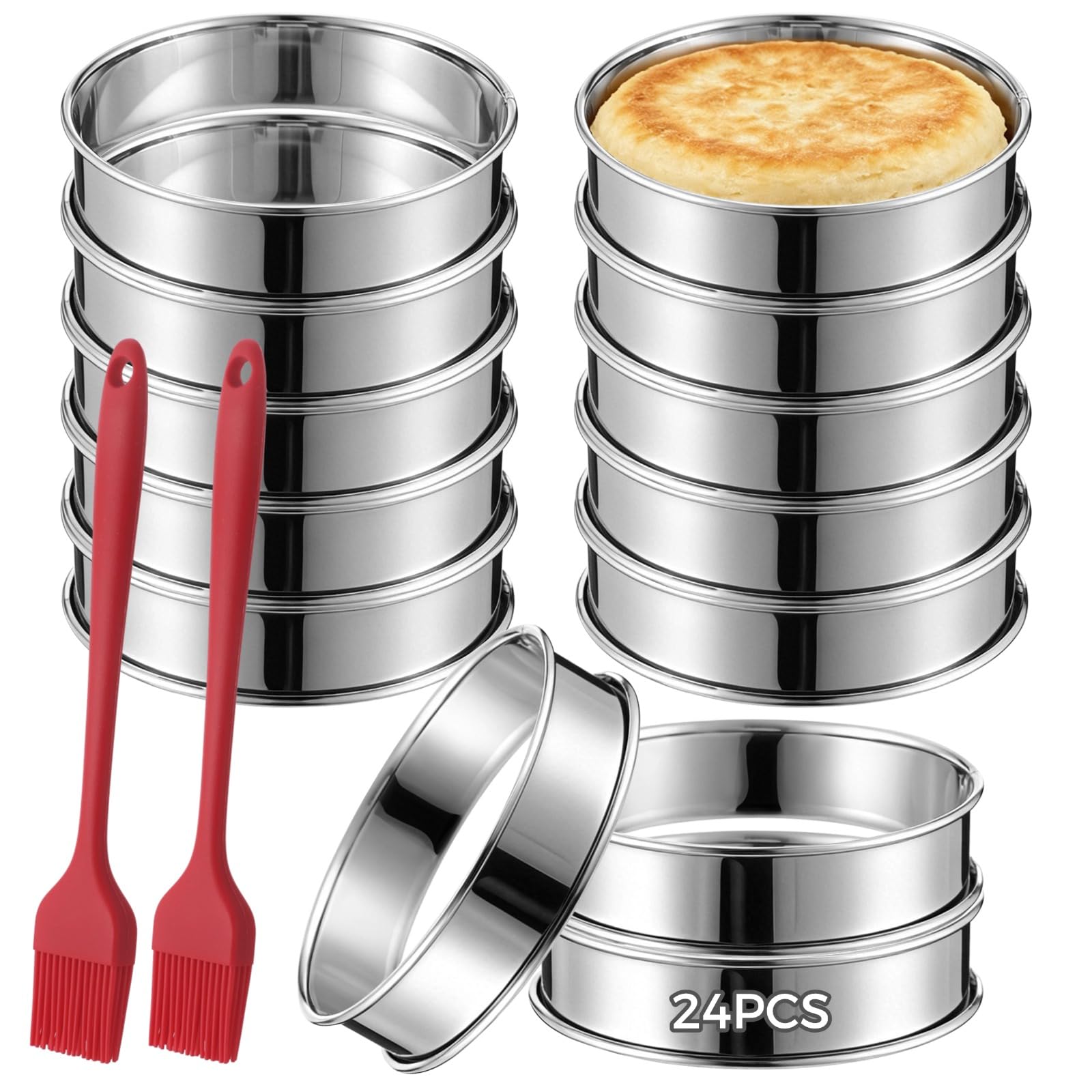 English Muffin Rings 4 inch stainless steel set close up