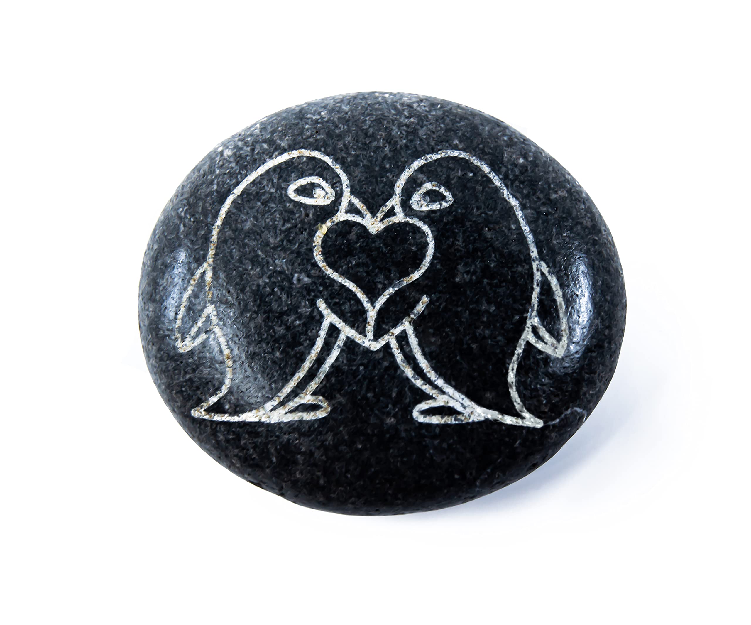 Real Irish Sea Beach pebble engraved with penguin couple motif