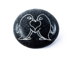 Real Irish Sea Beach pebble engraved with penguin couple motif