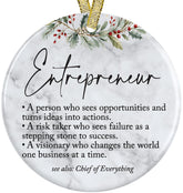 Entrepreneur Ornament Ceramic front view displays glossy white ceramic finish