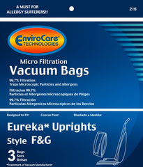 EnviroCare vacuum bags 3 pack compatible with Eureka Uprights