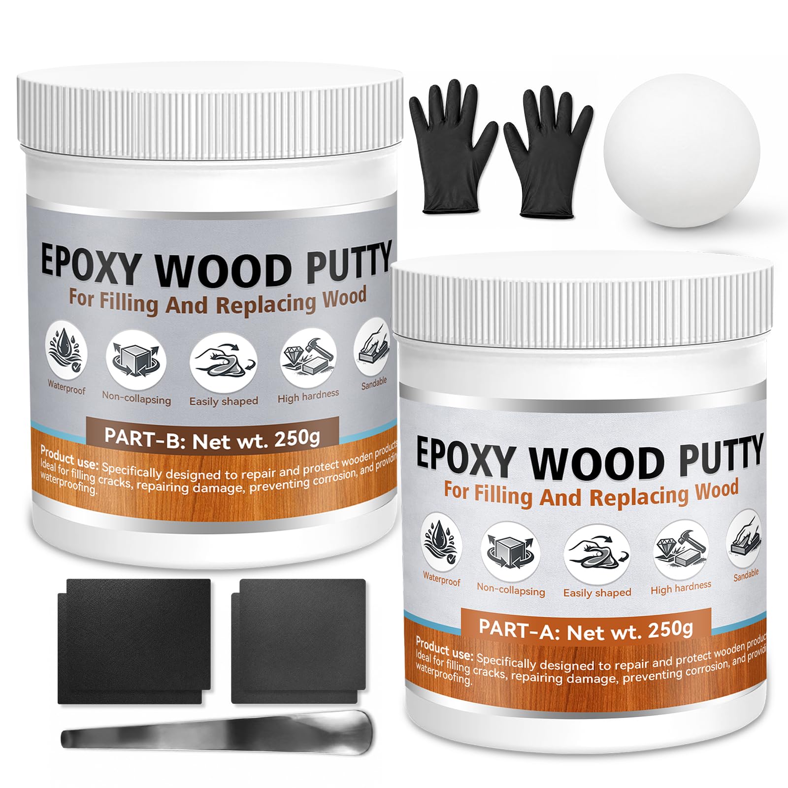 Epoxy Wood Putty Filler 17.64 oz 2-Part kit components