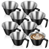 Eight pack stainless steel espresso measuring cups with 100ml capacity