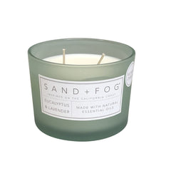 Eucalyptus Lavender candle in Sand + Fog 12 oz jar