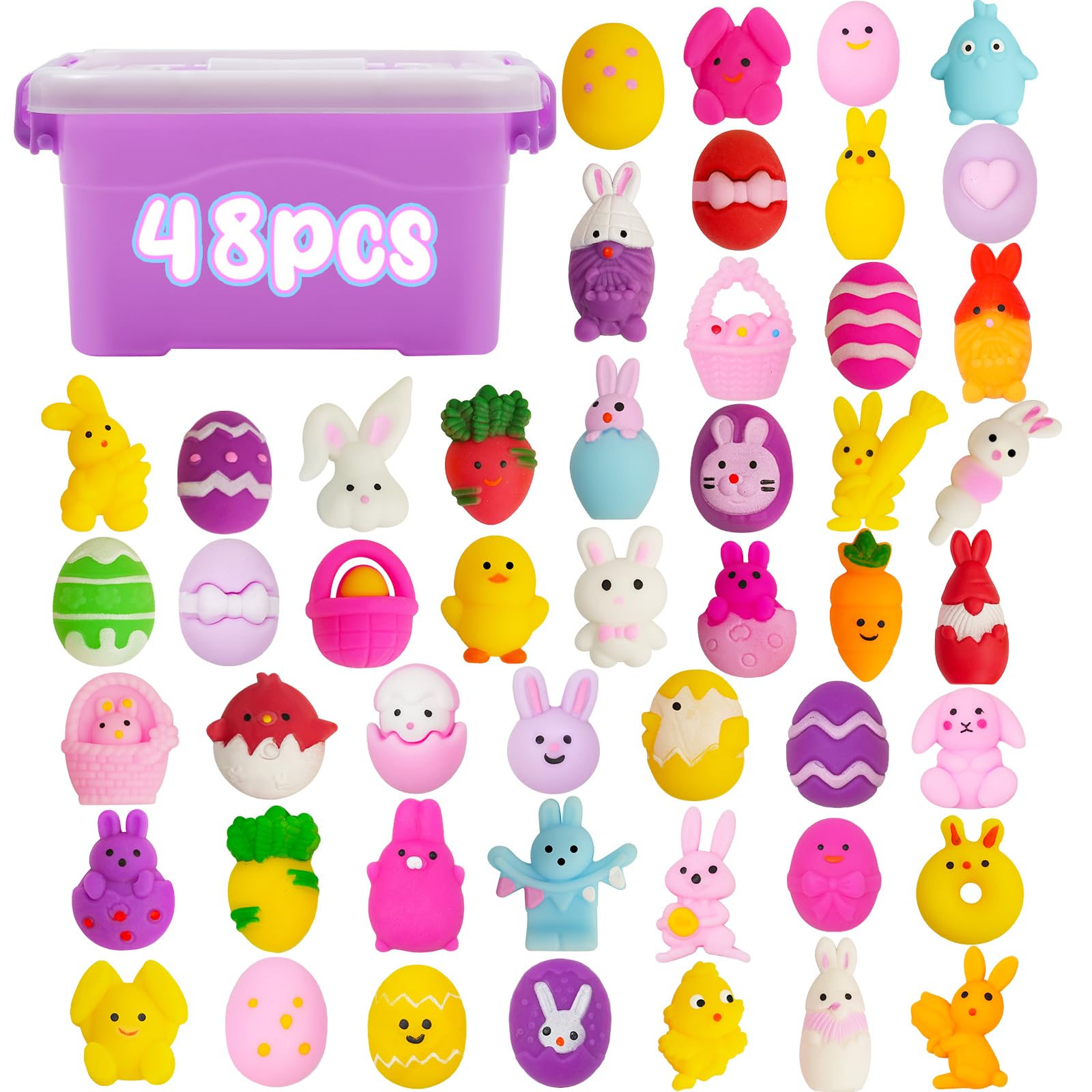 EUOCENK 48PCS Easter Squishies assortment with bunnies eggs and carrots