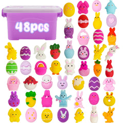 EUOCENK 48PCS Easter Squishies assortment with bunnies eggs and carrots