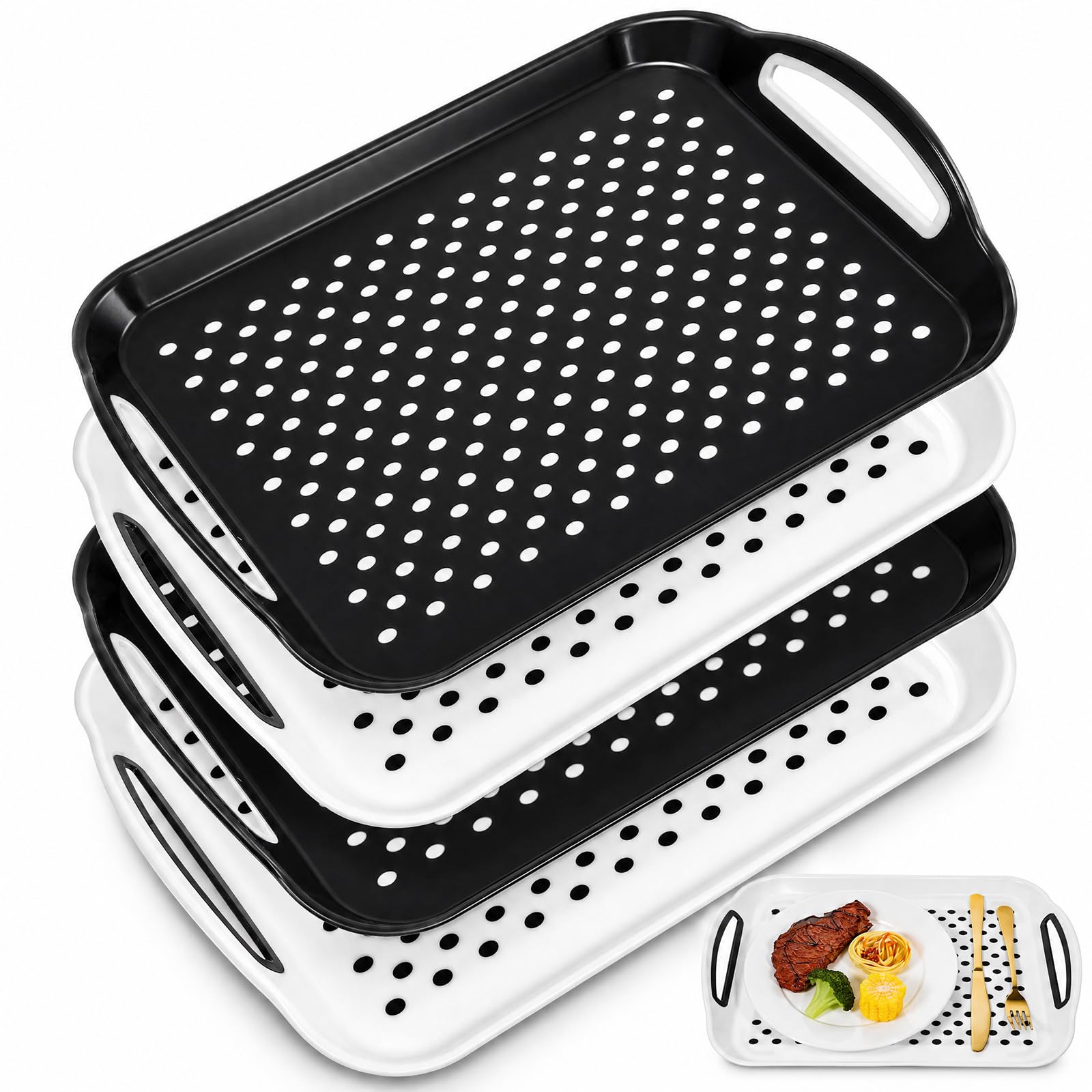 EupHHonycs 4Pcs Large Nonslip Tray Black 15.7 x 11.2 inches