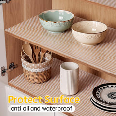 Non-slip liner with raised stripes for shelves