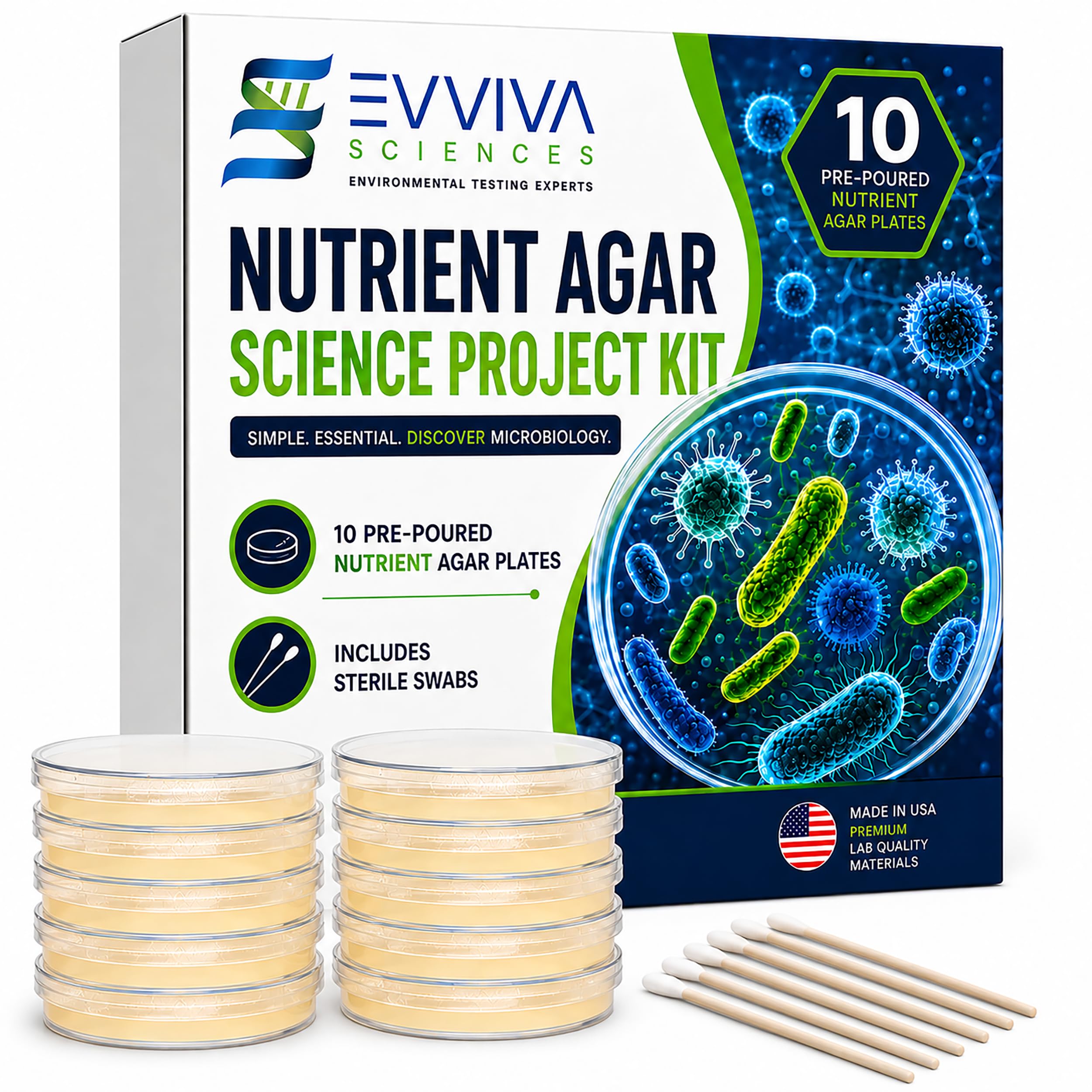 Evviva Sciences Nutrient Agar Petri Dishes set with 10 pre-poured plates