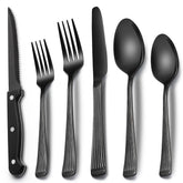 EWFEN 24-Piece Black Silverware Set with Steak Knives for 4