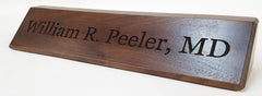 Executive walnut nameplate engraving detail