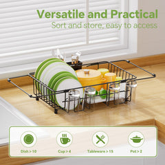Adjustable support bars extended to fit sink width