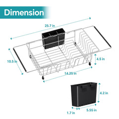 Expandable dish drying rack adjustable width for different sinks