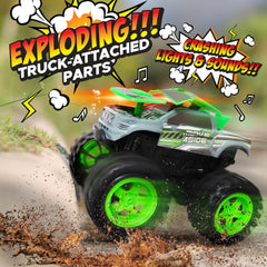 Exploding monster truck toy crash sounds and flashing lights