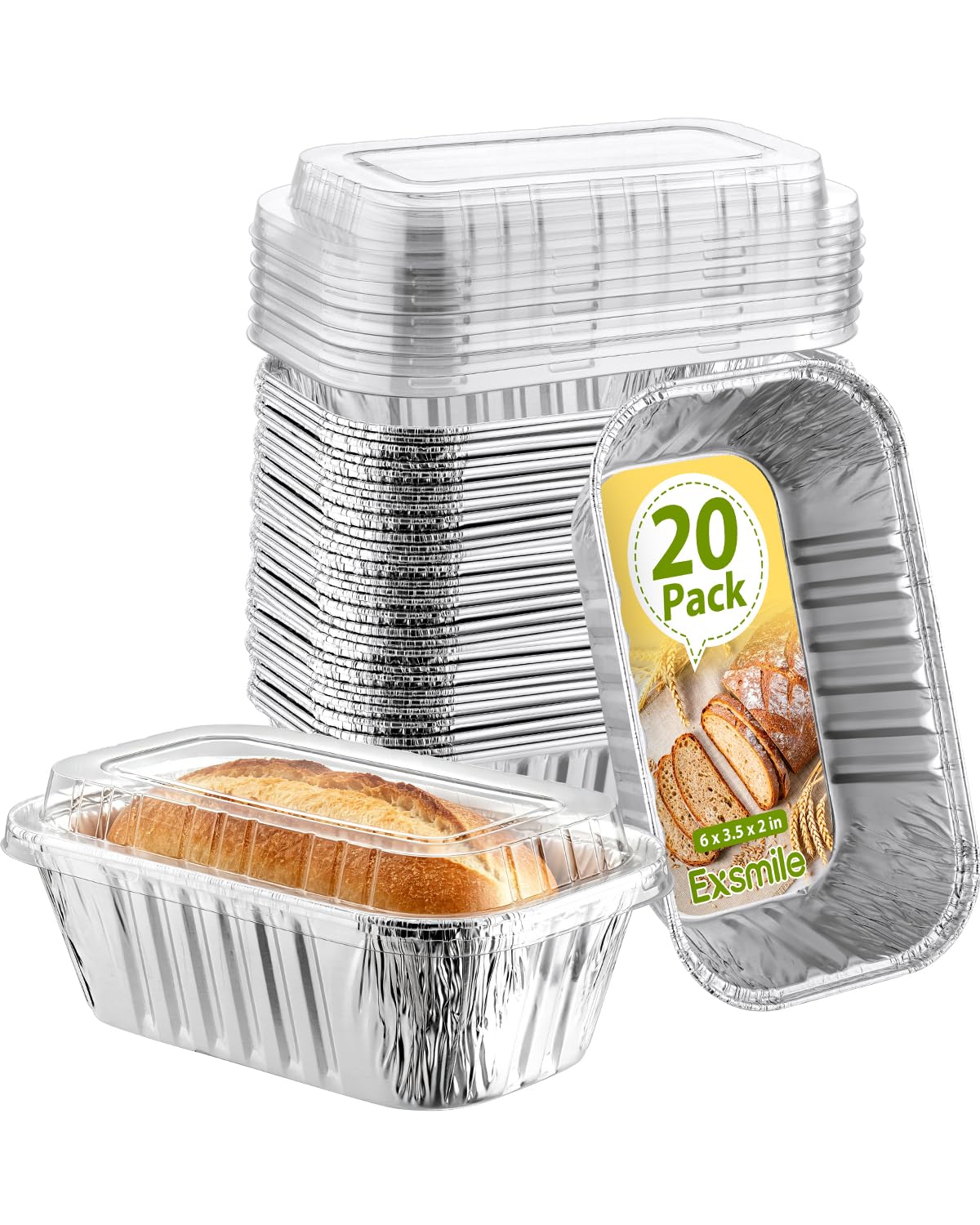 Exsmile 6x3.5x2 inch aluminum loaf pans with lids 20-pack