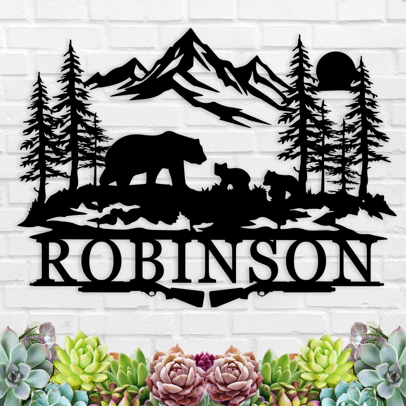 EXUNART personalized bear wildlife family name metal sign for indoor or outdoor use
