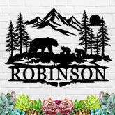 EXUNART personalized bear wildlife family name metal sign for indoor or outdoor use