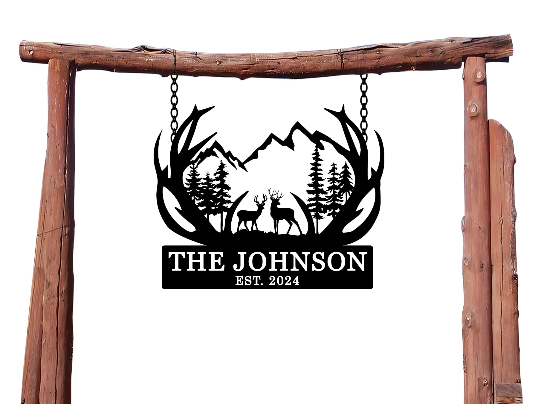 EXUNART personalized last name sign with deer for cabin decor