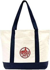 EXZMA Trader Joes Large Tote Shopping Bag navy blue 1 count