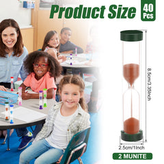 Fabbay 40 pack 2 minute sand timer pink color for classroom